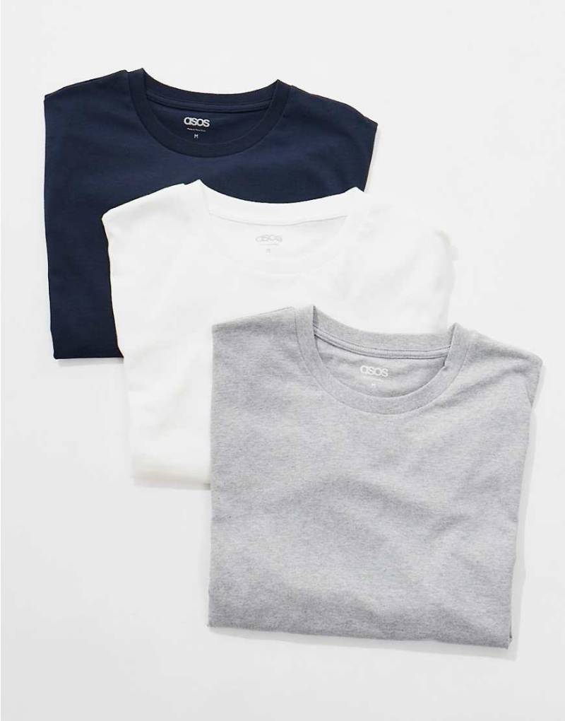 ASOS DESIGN - Essential - 3er-Pack T-Shirts in mehreren Farben mit Rundhalsausschnitt-Bunt von ASOS DESIGN