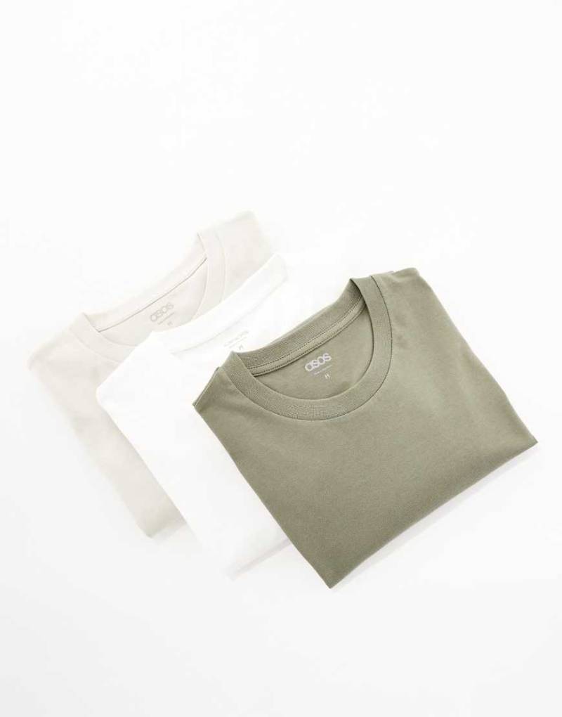 ASOS DESIGN - Essential - 3er-Pack T-Shirts in mehreren Farben mit Rundhalsausschnitt-Bunt von ASOS DESIGN