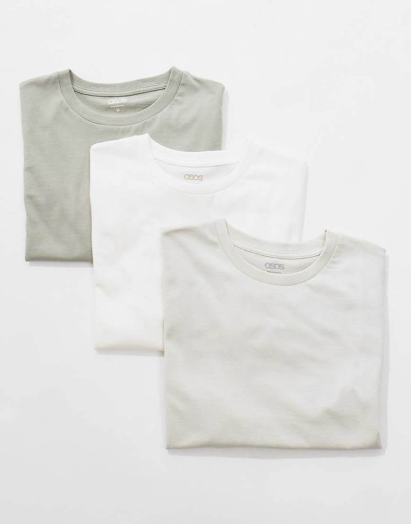 ASOS DESIGN - Essential - 3er-Pack T-Shirts in mehreren Farben mit Rundhalsausschnitt-Bunt von ASOS DESIGN