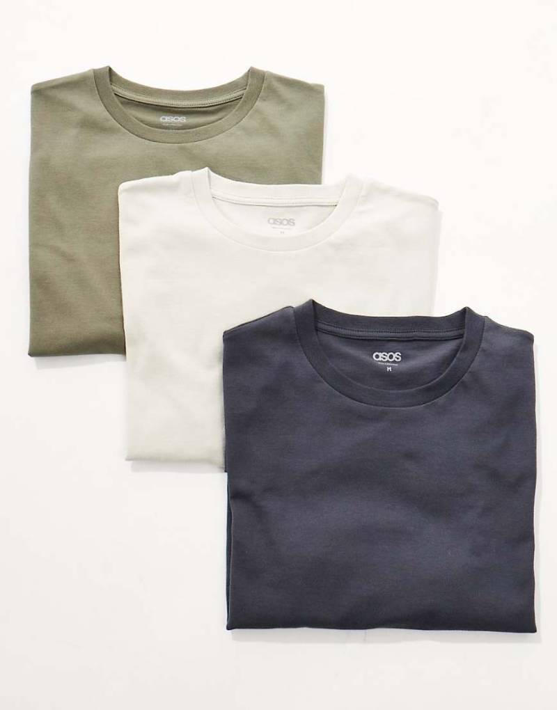 ASOS DESIGN - Essential - 3er-Pack T-Shirts in mehreren Farben mit Rundhalsausschnitt-Bunt von ASOS DESIGN