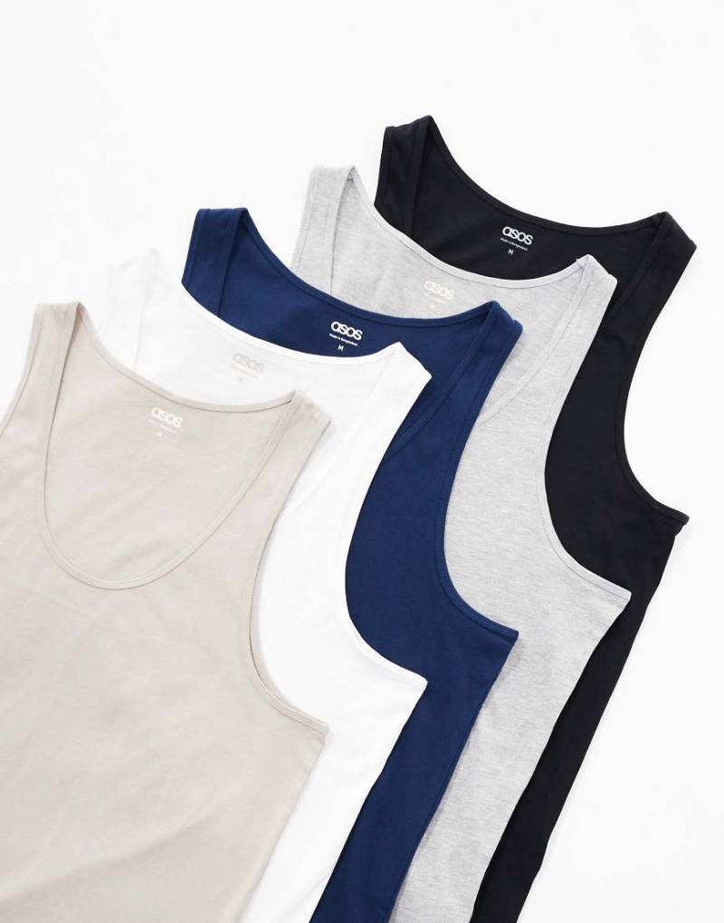 ASOS DESIGN - 5er-Pack Basic-Trägershirts in verschiedenen Farben-Bunt von ASOS DESIGN