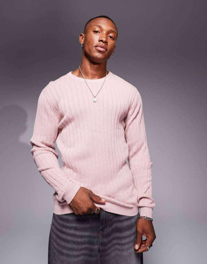 ASOS DESIGN - Essential - Gerippter Muskel-Pullover in Rosa von ASOS DESIGN