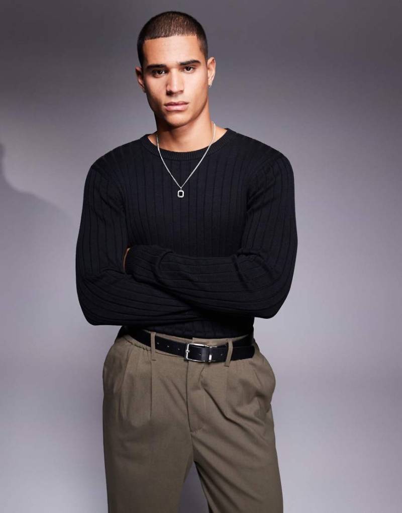 ASOS DESIGN - Essential - Gerippter Muskel-Pullover in Schwarz von ASOS DESIGN
