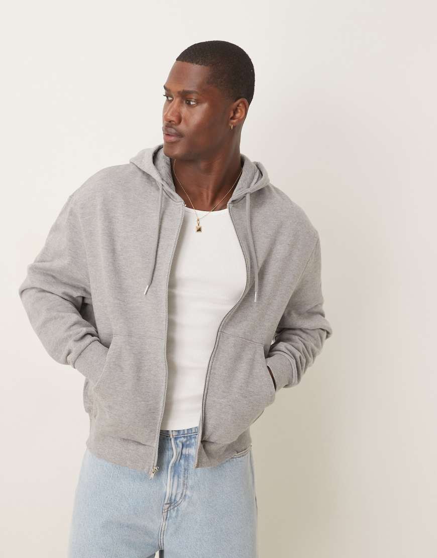 ASOS DESIGN - Kastige Basic-Kapuzenjacke in meliertem Grau mit durchgehendem Reißverschluss und Relaxed Fit von ASOS DESIGN