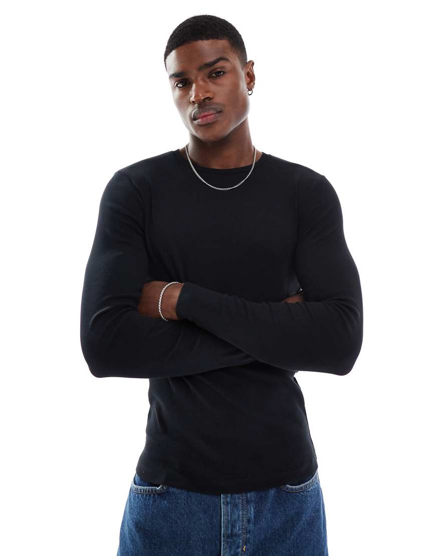 ASOS DESIGN - Langärmliges, geripptes Basic-T-Shirt in Schwarz mit körperbetontem Schnitt ASOS DESIGN - Langärmliges, geripptes Basic-T-Shirt in Schwarz mit körperbetontem Schnitt von ASOS DESIGN