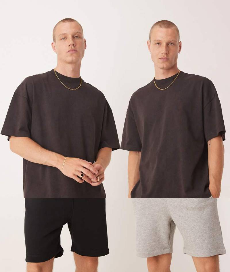 ASOS DESIGN - Multipack - Mittellange, schmale Basic-Shorts in Schwarz & Grau meliert-Bunt von ASOS DESIGN