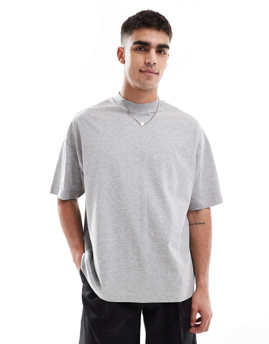 ASOS DESIGN - Basic-T-Shirt in meliertem Grau mit hohem Ausschnitt und Oversize-Schnitt von ASOS DESIGN