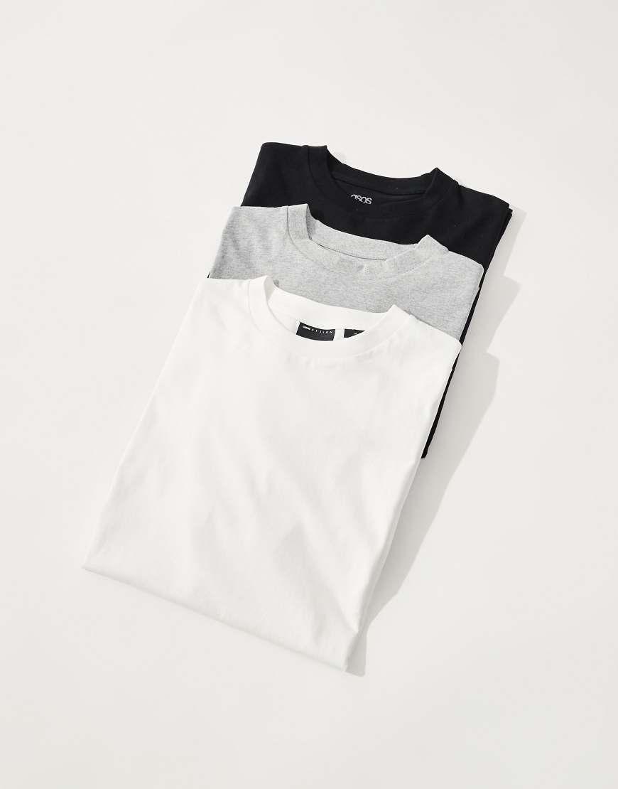 ASOS DESIGN - Essential - Oversize-T-Shirts in Schwarz, Weiß und meliertem Grau mit Rundhalsausschnitt-Bunt ASOS DESIGN - Essential - Oversize-T-Shirts in Schwarz, Weiß und meliertem Grau mit Rundhalsausschnitt-Bunt von ASOS DESIGN