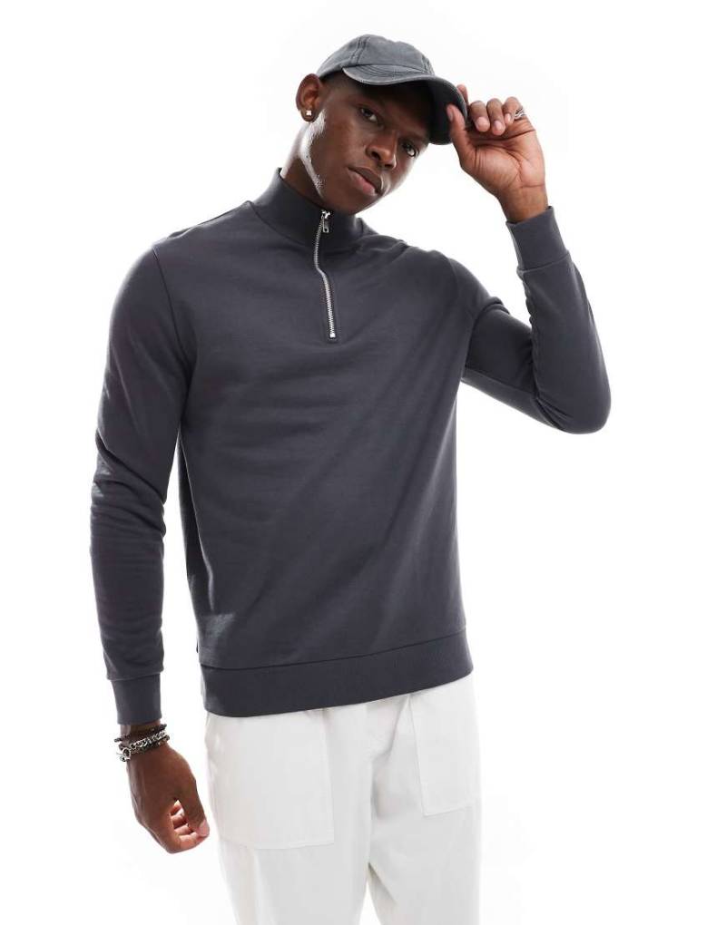 ASOS DESIGN - Basic-Sweatshirt in Anthrazit mit kurzem Reißverschluss-Grau von ASOS DESIGN