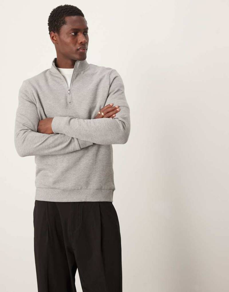 ASOS DESIGN - Essential - Sweatshirt in meliertem Grau mit kurzem Reißverschluss von ASOS DESIGN