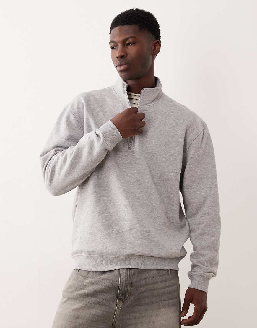 ASOS DESIGN - Essentials - Sweatshirt in meliertem Grau mit kurzem Reißverschluss von ASOS DESIGN