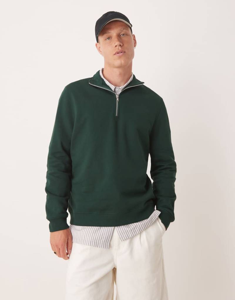 ASOS DESIGN - Basic-Sweatshirt in Grün mit kurzem Reißverschluss von ASOS DESIGN