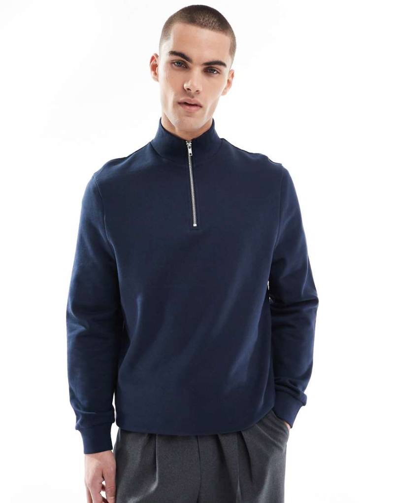 ASOS DESIGN - Essential - Sweatshirt in Marineblau mit kurzem Reißverschluss von ASOS DESIGN