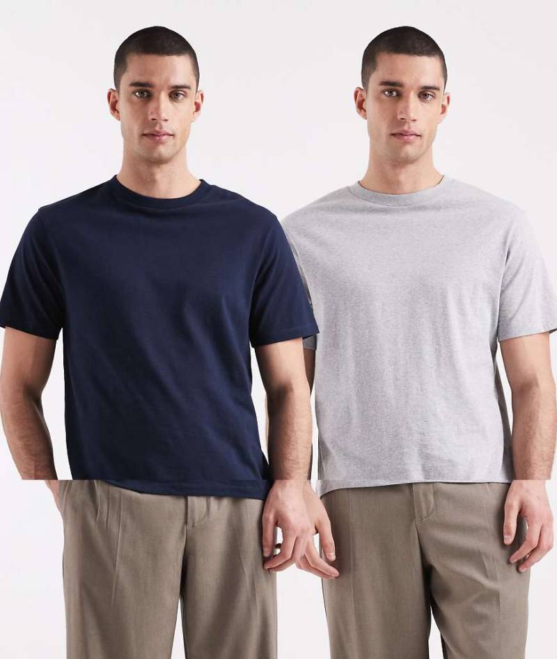 ASOS DESIGN - Essentials - 2er-Pack T-Shirts in Marineblau und Grau mit Rundhalsausschnitt-Bunt von ASOS DESIGN