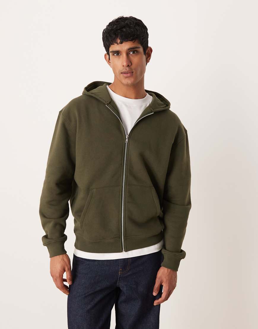 ASOS DESIGN - Essentials - Kapuzenjacke in Grün mit lockerer Passform von ASOS DESIGN