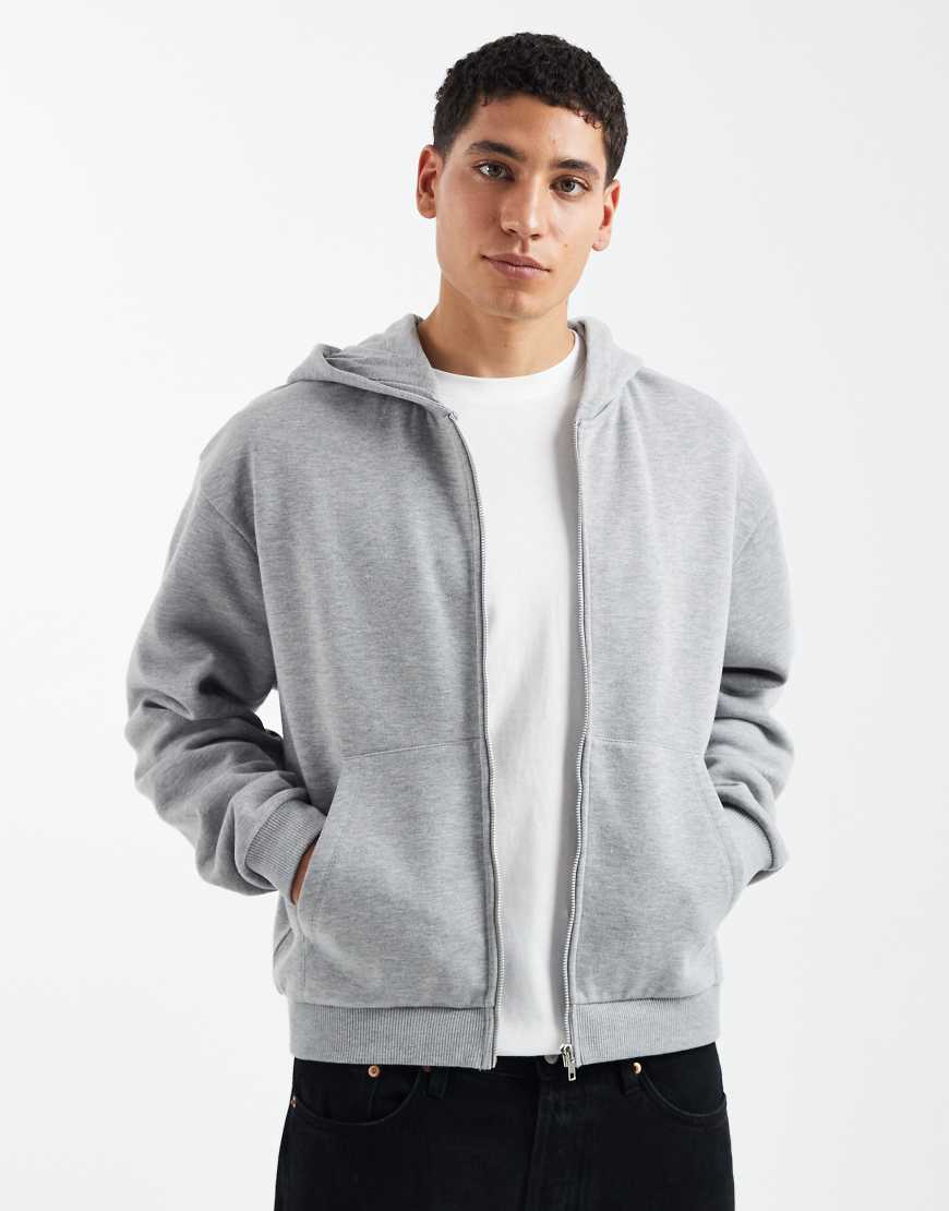 ASOS DESIGN - Essentials - Relaxed-Fit-Kapuzenjacke in meliertem Grau von ASOS DESIGN