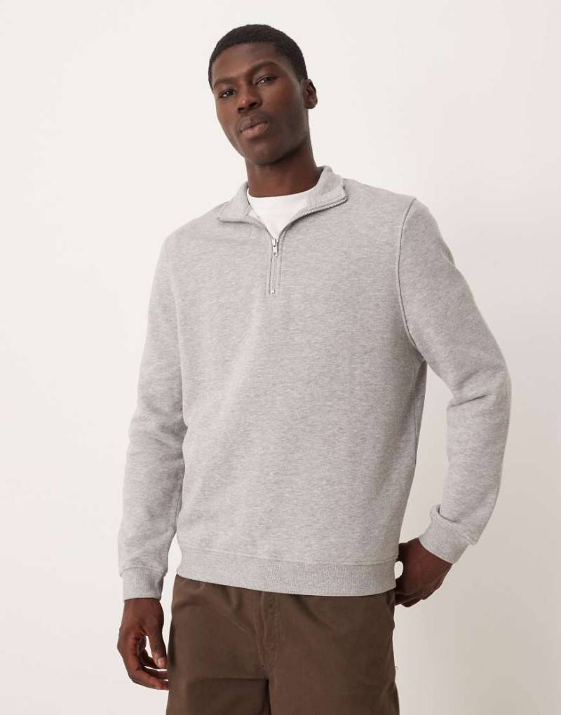 ASOS DESIGN - Essentials - Sweatshirt in Grau mit kurzem Reißverschluss von ASOS DESIGN