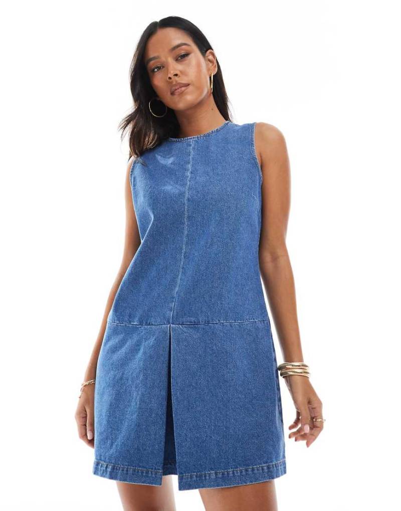 ASOS DESIGN - Etuikleid aus Denim mit tief angesetzter Taillennaht-Blau von ASOS DESIGN