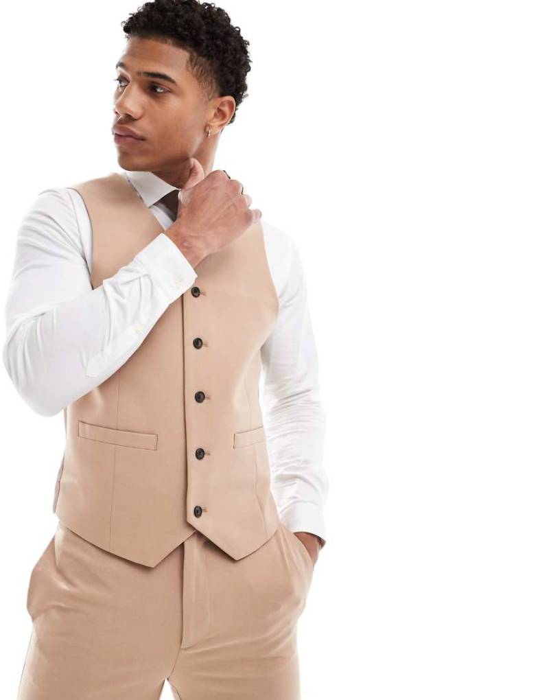 ASOS DESIGN - Extrem eng geschnittene Anzugweste in dunklem Steinbeige-Neutral von ASOS DESIGN