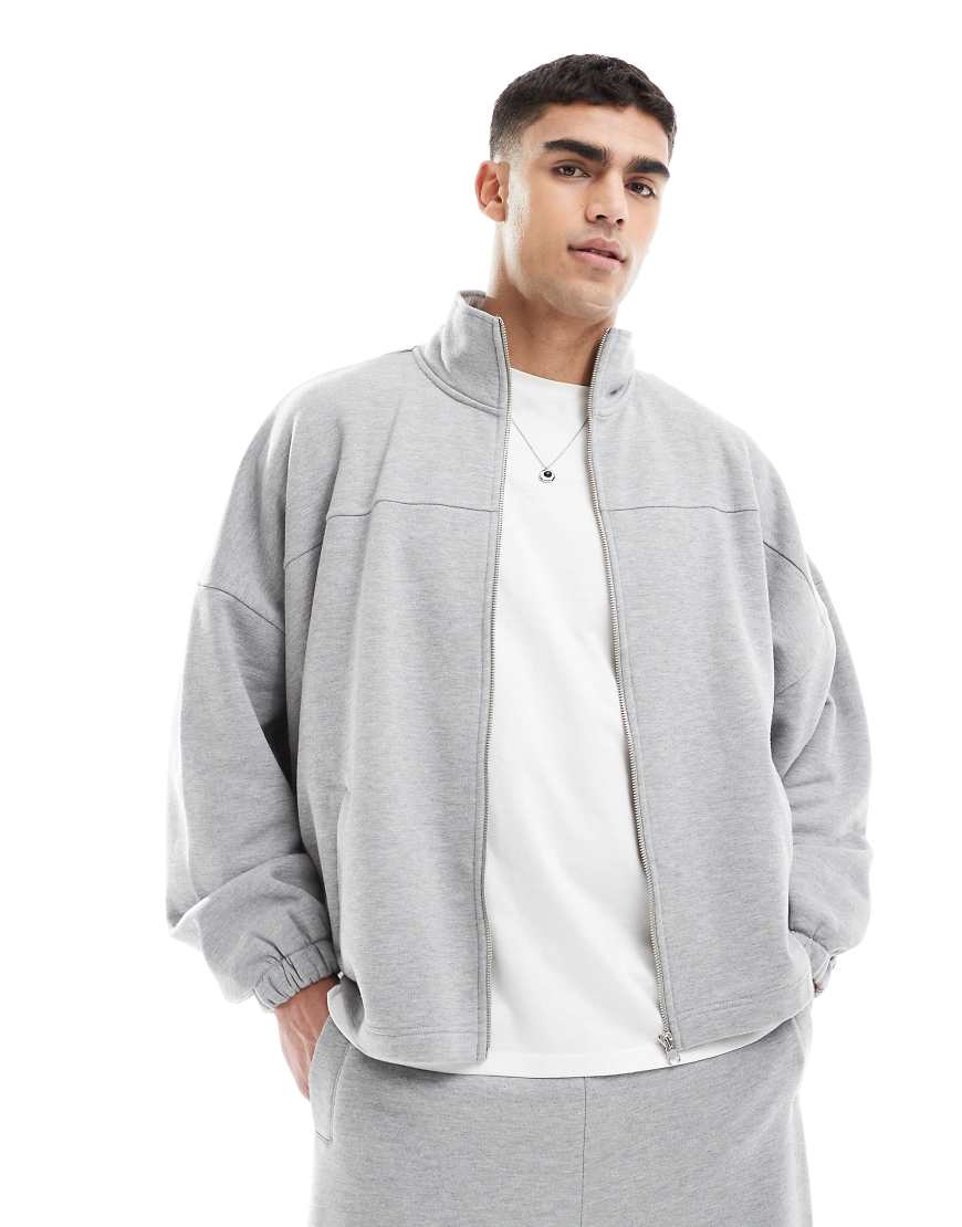 ASOS DESIGN - Super-Oversize-Jacke in meliertem Grau mit Stehkragen und Reißverschluss, Kombiteil ASOS DESIGN - Super-Oversize-Jacke in meliertem Grau mit Stehkragen und Reißverschluss, Kombiteil von ASOS DESIGN