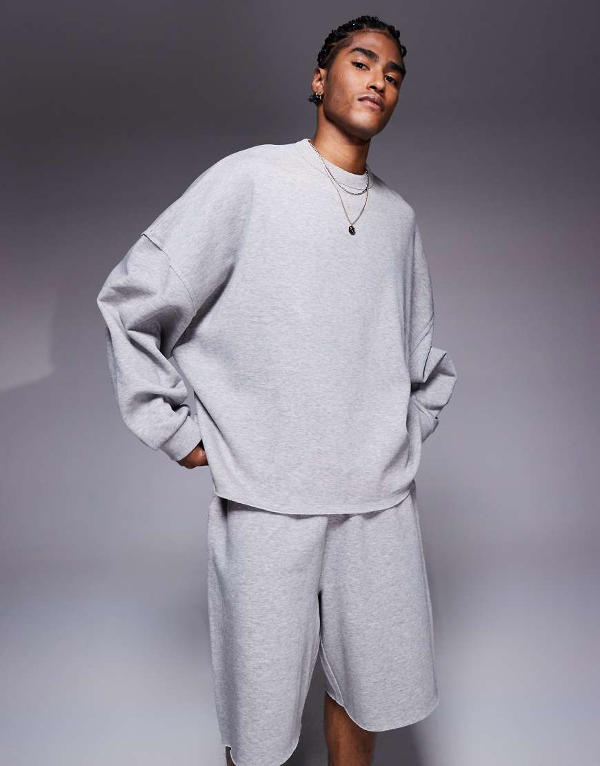 ASOS DESIGN - Extreme-Oversize-Sweatshirt in meliertem Grau mit ungesäumter Kante, Kombiteil von ASOS DESIGN