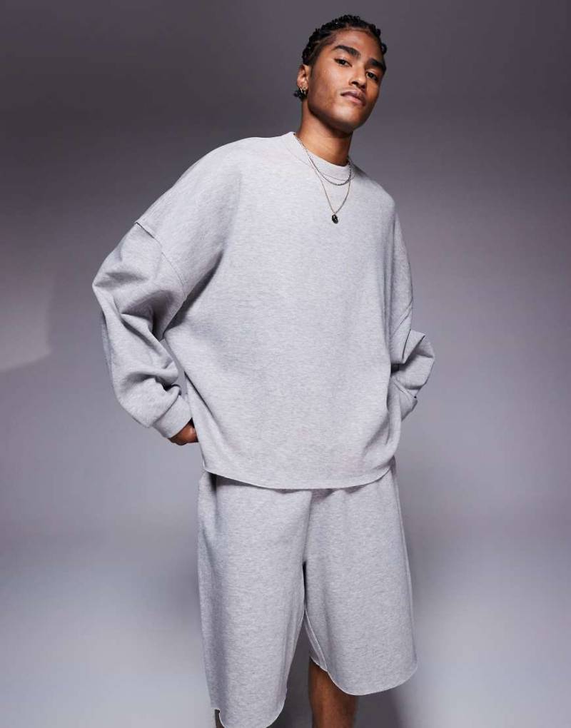 ASOS DESIGN - Extreme-Oversize-Sweatshirt in meliertem Grau mit ungesäumter Kante, Kombiteil von ASOS DESIGN