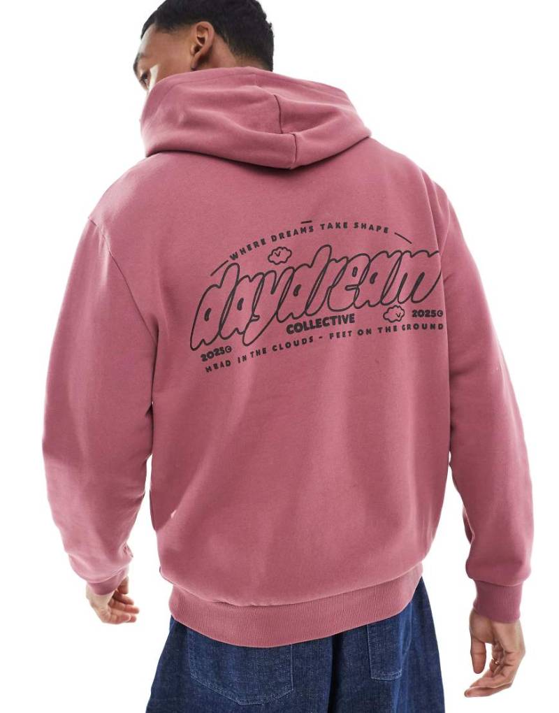 ASOS DESIGN - Oversize-Kapuzenpullover in Rosa mit Brust- und Rückenprint von ASOS DESIGN