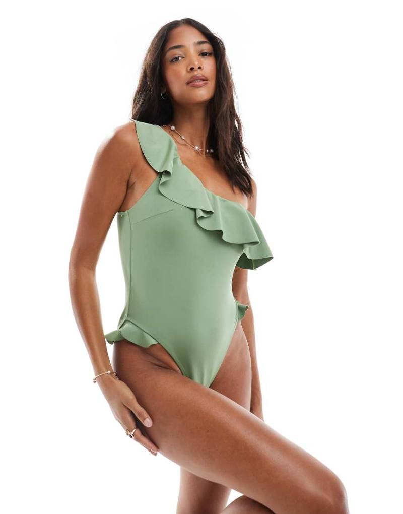 ASOS DESIGN - Faith - Figurformender Badeanzug aus hochwertigem Scuba-Stoff in Grün von ASOS DESIGN