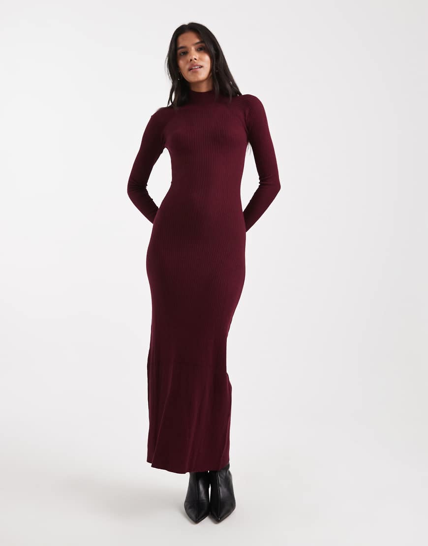 ASOS DESIGN - Feinstrick-Maxikleid in Burgunderrot mit geripptem Detail von ASOS DESIGN