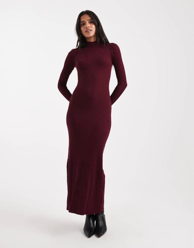 ASOS DESIGN - Feinstrick-Maxikleid in Burgunderrot mit geripptem Detail von ASOS DESIGN