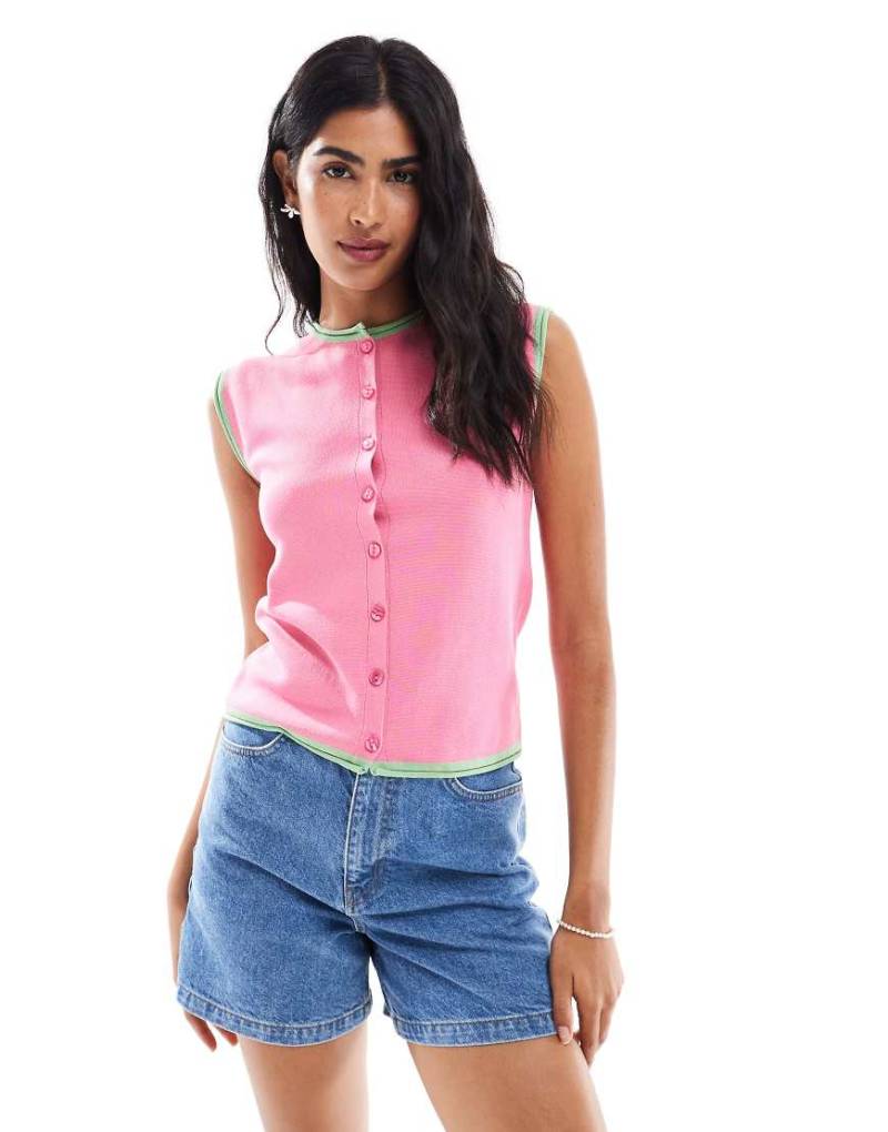 ASOS DESIGN - Feinstrick-Weste in Rosa und Grün von ASOS DESIGN