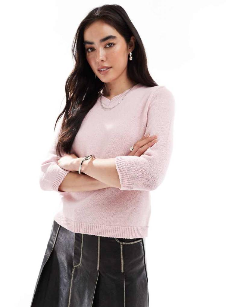 ASOS DESIGN - Strickpullover in Blassrosa mit V-Ausschnitt von ASOS DESIGN