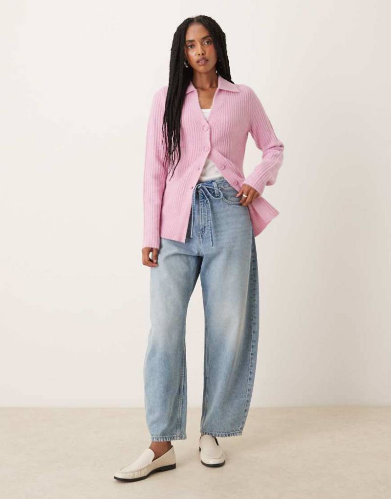 ASOS DESIGN - Figurbetonte Longline-Hemdbluse aus Strick in Rosa von ASOS DESIGN