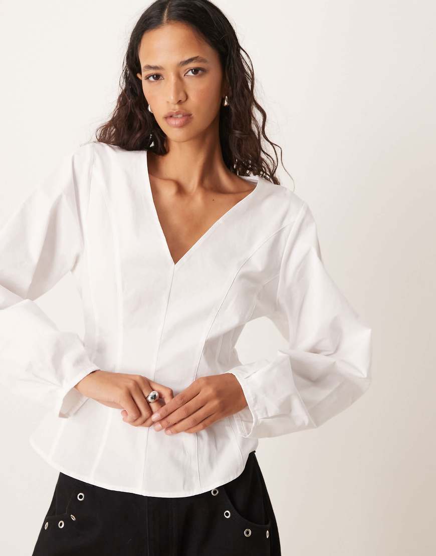 ASOS DESIGN - Figurbetonte Popeline-Hemdbluse in Weiß mit Cocoon-Ärmeln von ASOS DESIGN