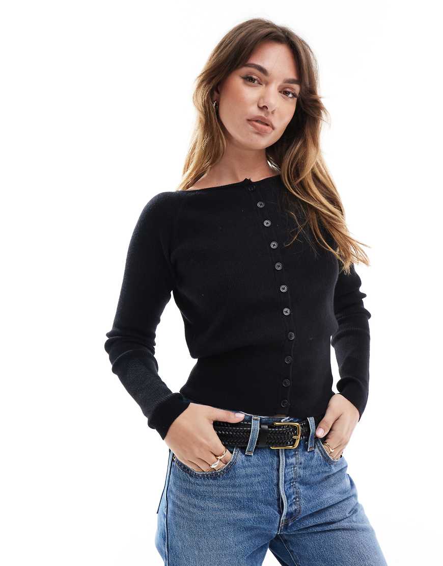 ASOS DESIGN - Figurbetonte, gerippte Strickjacke in Schwarz von ASOS DESIGN