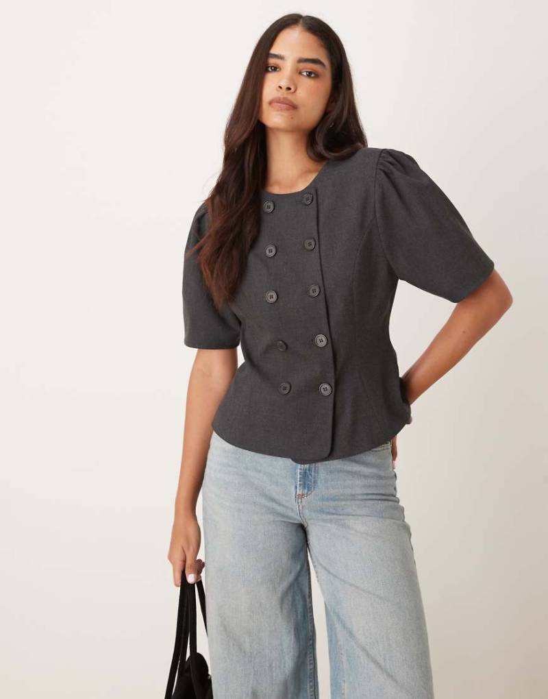 ASOS DESIGN - Figurbetonter, zweireihiger Blazer in Anthrazit-Grau von ASOS DESIGN
