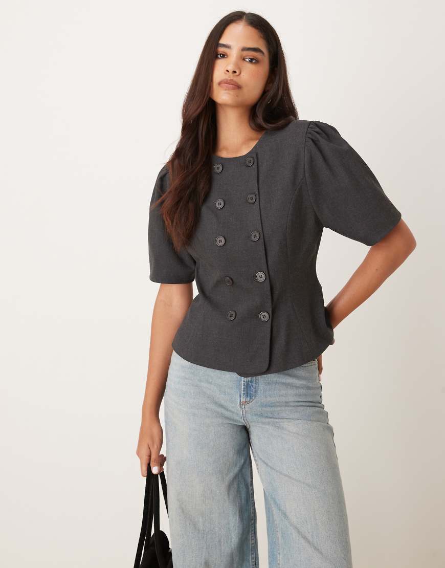 ASOS DESIGN - Figurbetonter, zweireihiger Blazer in Anthrazit-Grau ASOS DESIGN - Figurbetonter, zweireihiger Blazer in Anthrazit-Grau von ASOS DESIGN
