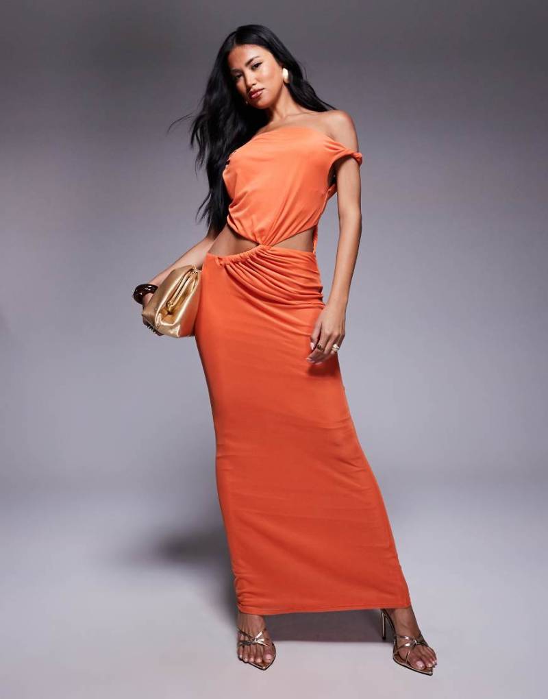 ASOS DESIGN - Figurbetontes Maxikleid in Orange mit Cut-outs und verdrehtem Detail von ASOS DESIGN