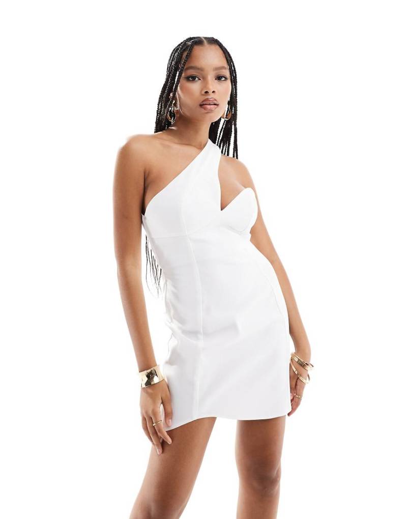 ASOS DESIGN - Figurbetontes Minikleid in Elfenbein mit One-Shoulder-Träger-Weiß von ASOS DESIGN