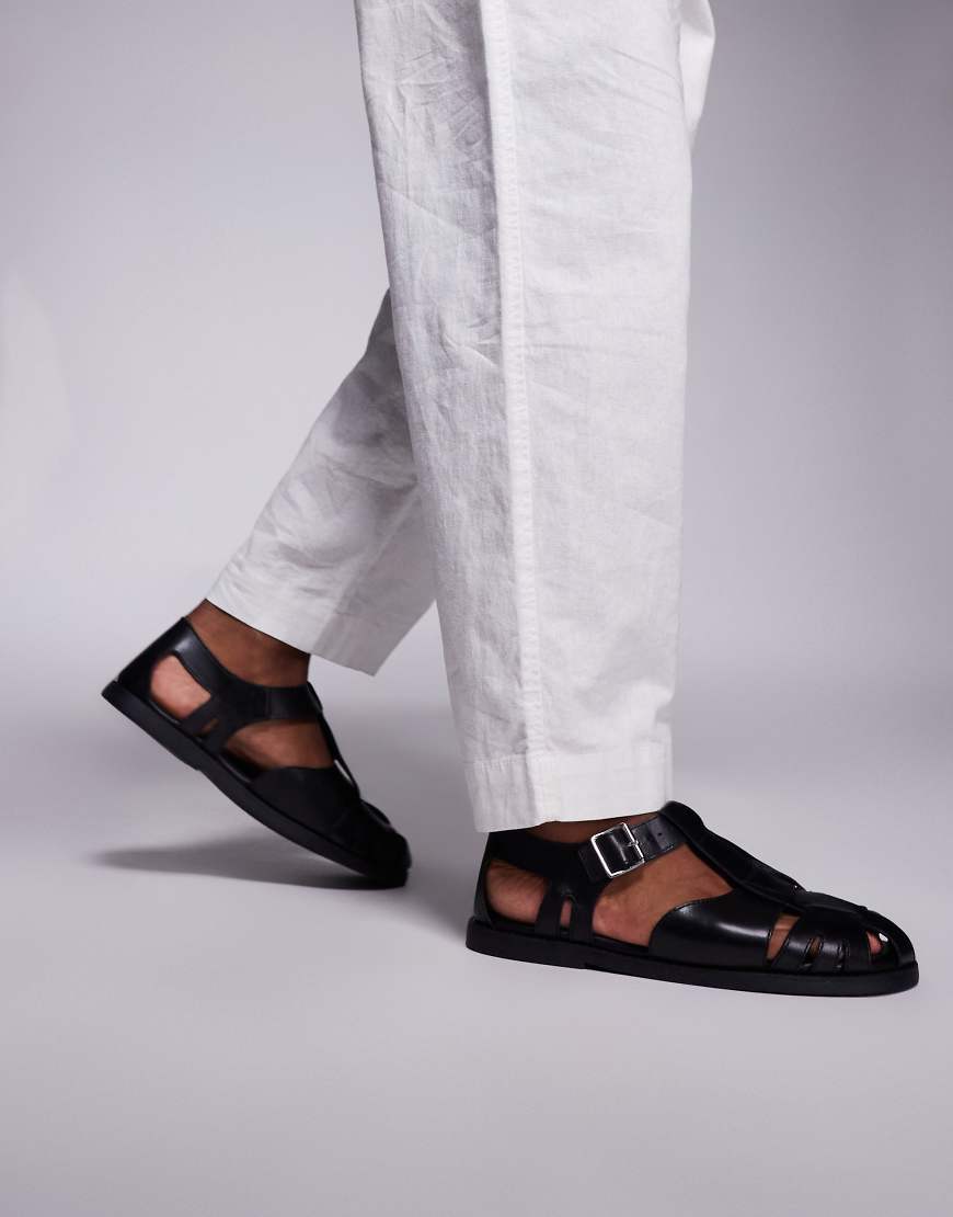 ASOS DESIGN - Fischer-Sandalen aus Leder in Schwarz mit geschlossenem Design von ASOS DESIGN