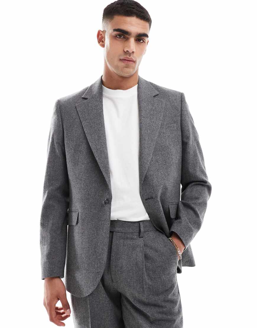 ASOS DESIGN - Flanell-Anzugjacke aus Wollmix in meliertem Anthrazit mit normalem Schnitt-Grau ASOS DESIGN - Flanell-Anzugjacke aus Wollmix in meliertem Anthrazit mit normalem Schnitt-Grau von ASOS DESIGN