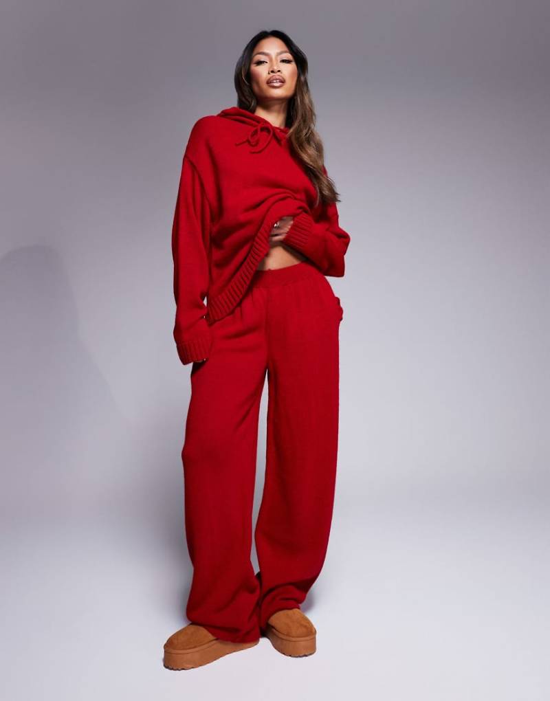 ASOS DESIGN - Flauschige Strickhose in Rot mit weitem Bein, Kombiteil von ASOS DESIGN