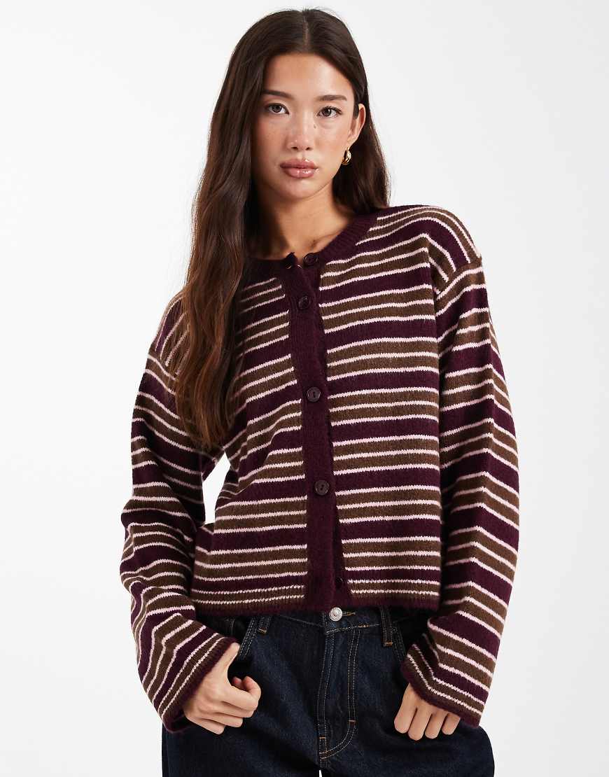 ASOS DESIGN - Flauschige Strickjacke in Rosa gestreift mit kastigem Schnitt-Bunt von ASOS DESIGN