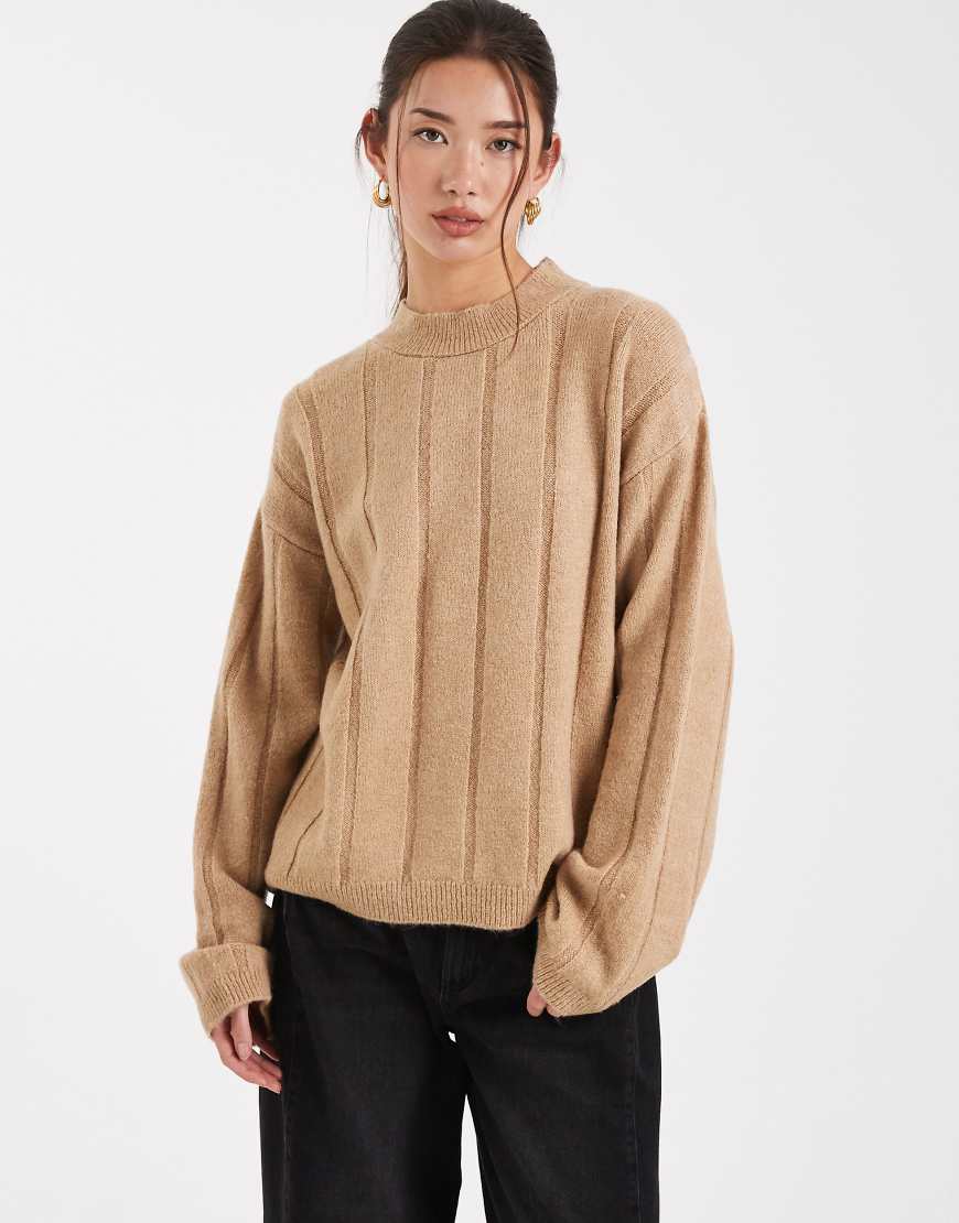 ASOS DESIGN - Flauschiger, gerippter Strickpullover in Braun, Kombiteil-Brown von ASOS DESIGN