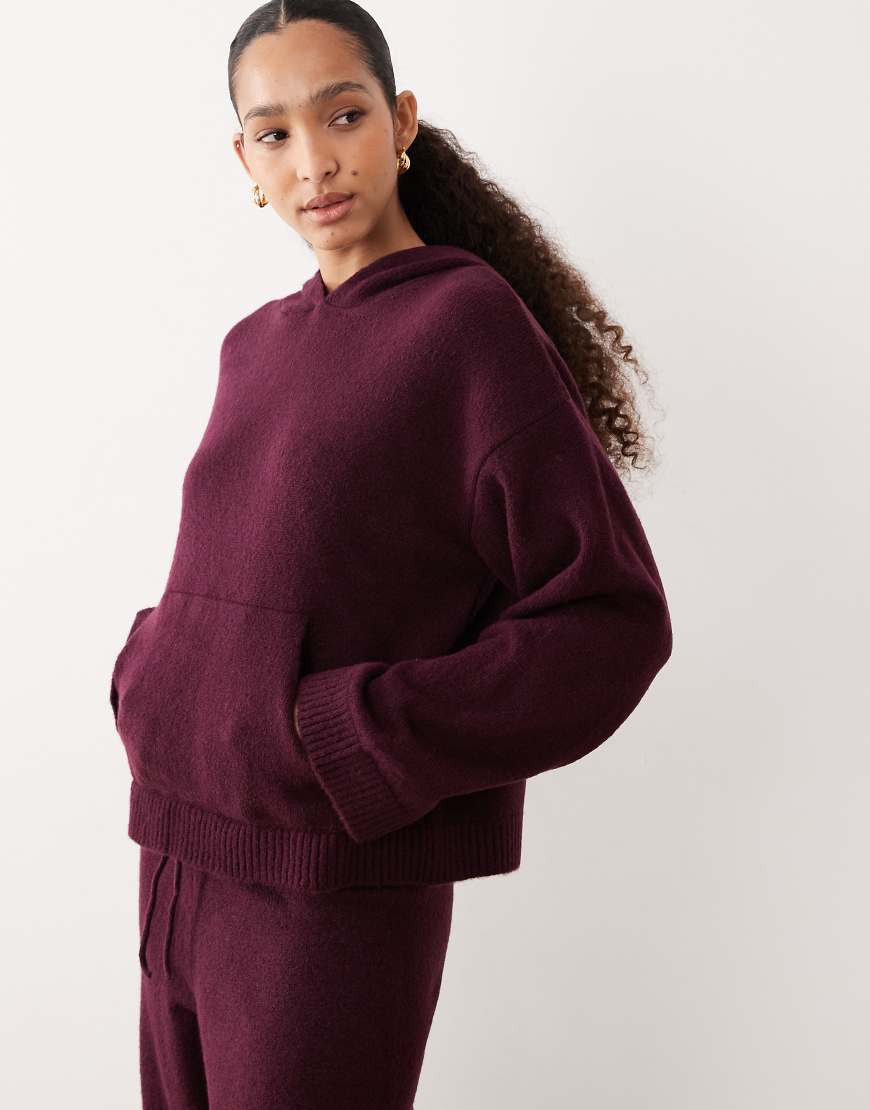 ASOS DESIGN - Flauschiger Oversize-Kapuzenpullover aus Strick in Pflaume, Kombiteil-Rot von ASOS DESIGN