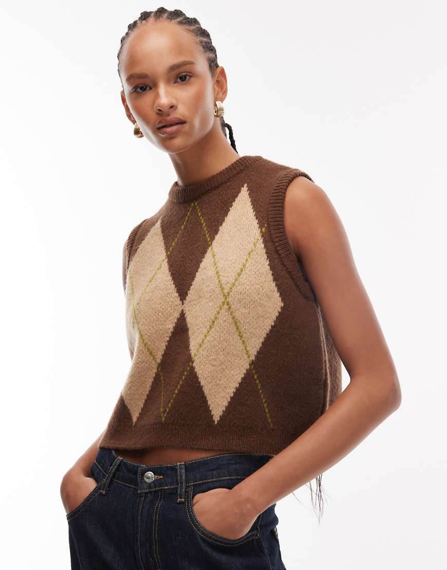 ASOS DESIGN - Flauschiger Pullunder aus Strick in Olivgrün mit Rautenmuster-Bunt ASOS DESIGN - Flauschiger Pullunder aus Strick in Olivgrün mit Rautenmuster-Bunt von ASOS DESIGN