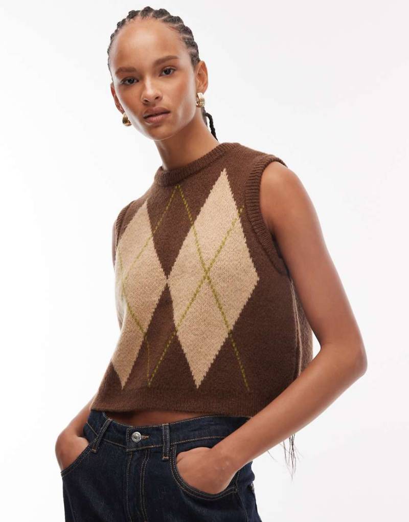 ASOS DESIGN - Flauschiger Pullunder aus Strick in Olivgrün mit Rautenmuster-Bunt von ASOS DESIGN