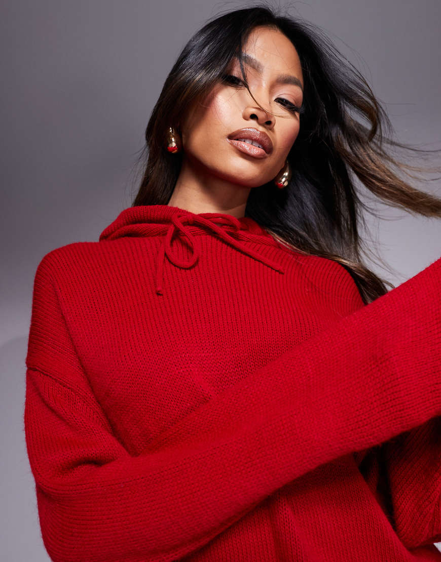 ASOS DESIGN - Flauschiger Strick-Kapuzenpullover in Rot, Kombiteil von ASOS DESIGN