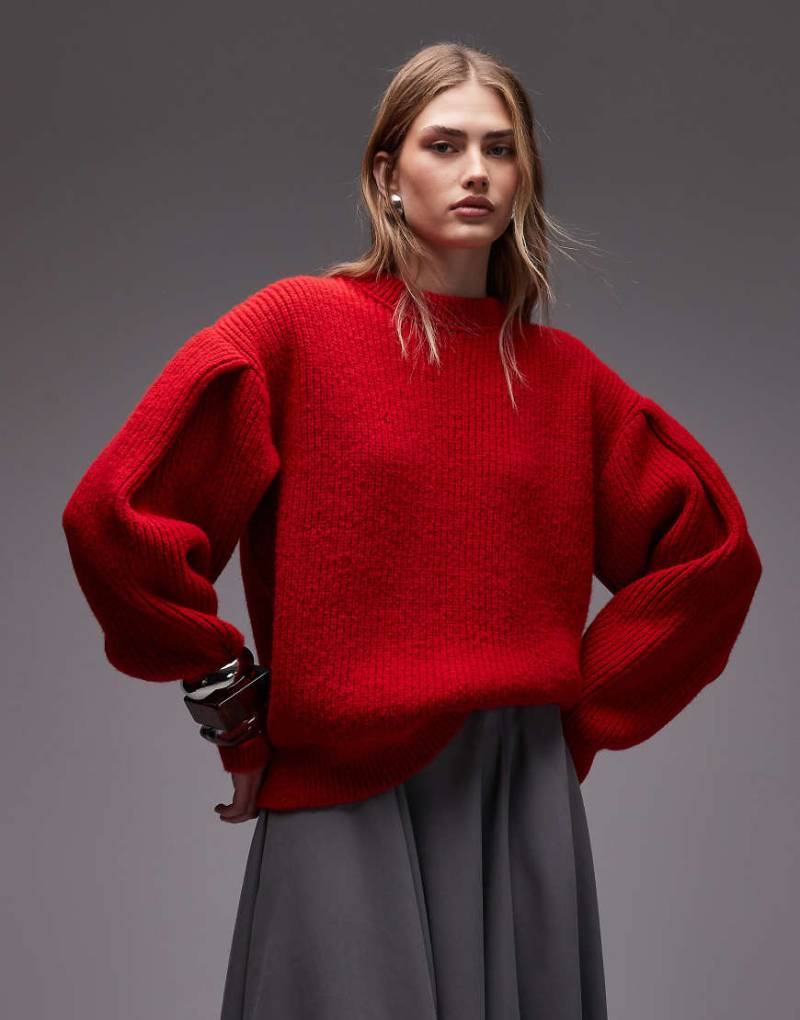 ASOS DESIGN - Flauschiger Strickpullover in Rot mit Rundhalsausschnitt von ASOS DESIGN
