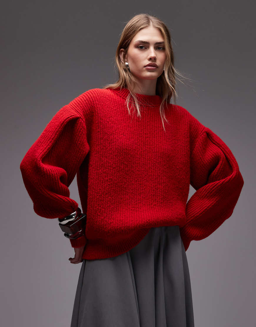 ASOS DESIGN - Flauschiger Strickpullover in Rot mit Rundhalsausschnitt von ASOS DESIGN